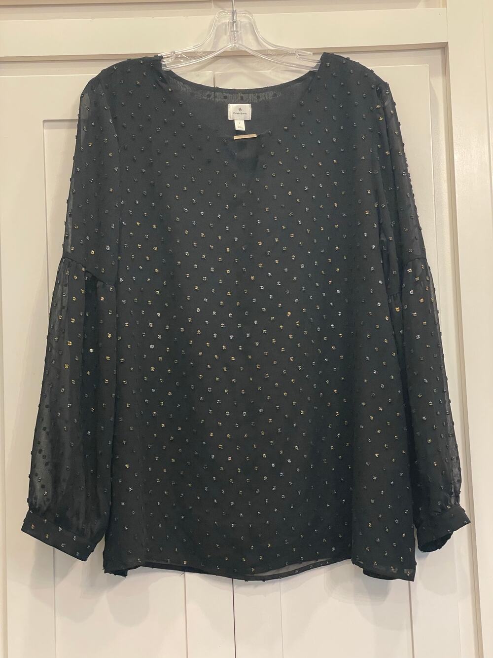 Dress Barn Black blouse with metallic accents LG